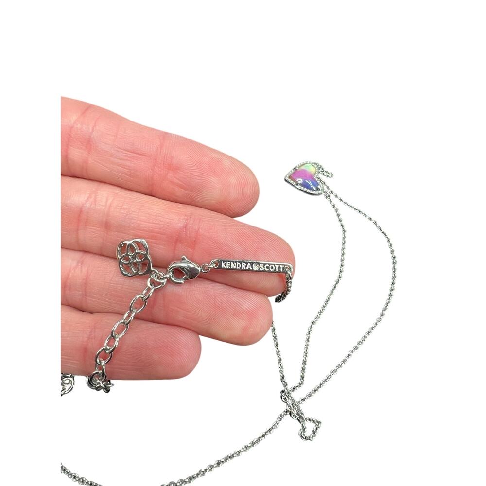 Kendra Scott Silver Iridescent Heart Pendant Necklace Adjustable - Picture 3 of 3